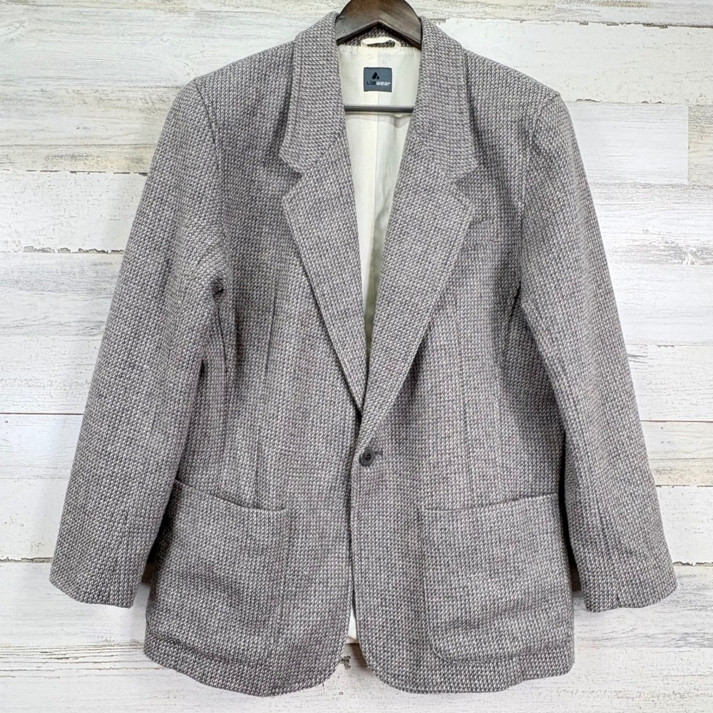 Lizwear Womens Soft Tweed Blazer Jacket‎ Gray Wool Mohair Blend Textured Size 12